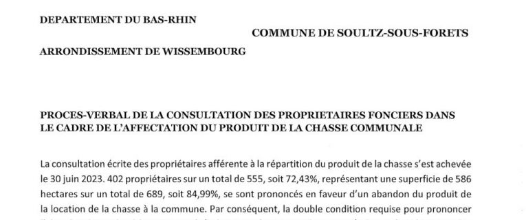 Procès verbal de la consultation des propriétaires fonciers dans le cadre de l'affectation du produit de la chasse communale